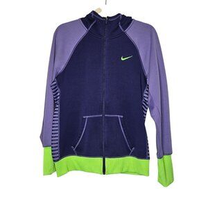 Nike Therma-Fit Bright Lime Green Purple‎ Full-Zip Hoodie Bright Colorful Warm L